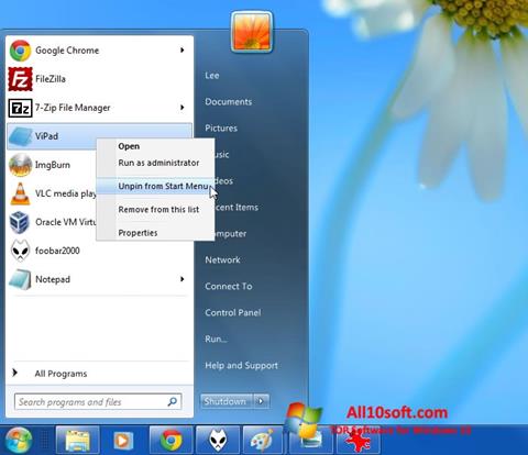 Posnetek zaslona ViStart Windows 10