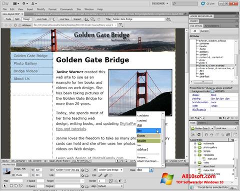 Posnetek zaslona Adobe Dreamweaver Windows 10