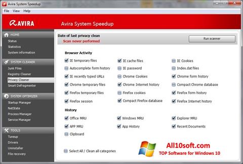 Posnetek zaslona Avira System Speedup Windows 10