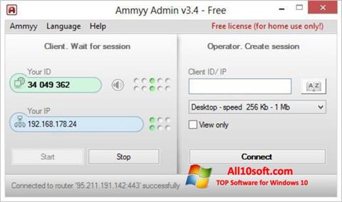 Posnetek zaslona Ammyy Admin Windows 10