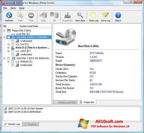 Posnetek zaslona Active KillDisk Windows 10
