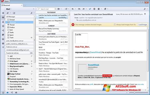 Posnetek zaslona Opera Mail Windows 10