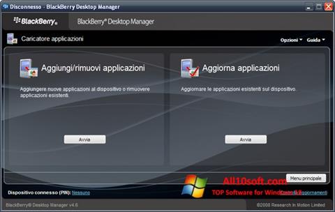 Posnetek zaslona BlackBerry Desktop Manager Windows 10