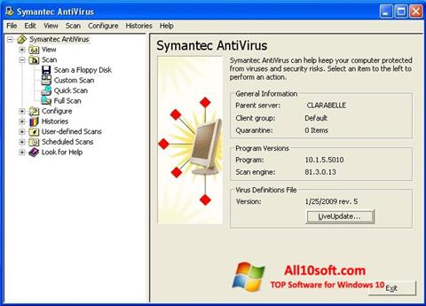 Posnetek zaslona Symantec Antivirus Windows 10