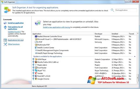Posnetek zaslona Soft Organizer Windows 10
