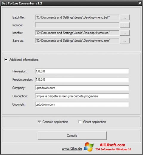 Posnetek zaslona Bat To Exe Converter Windows 10
