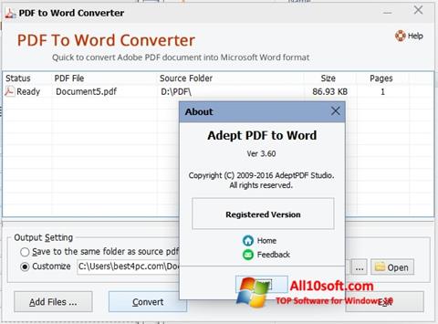 Posnetek zaslona PDF to Word Converter Windows 10