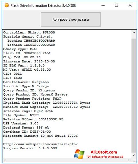 Posnetek zaslona Flash Drive Information Extractor Windows 10