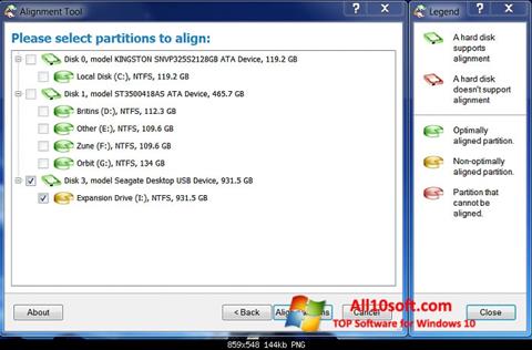 Posnetek zaslona Paragon Alignment Tool Windows 10