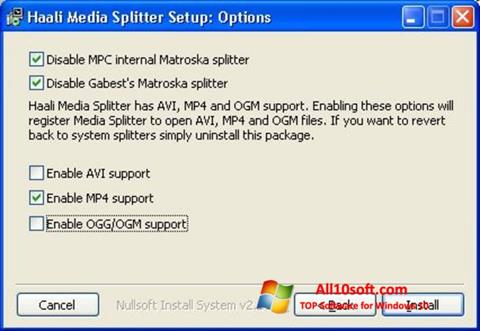 Posnetek zaslona Haali Media Splitter Windows 10