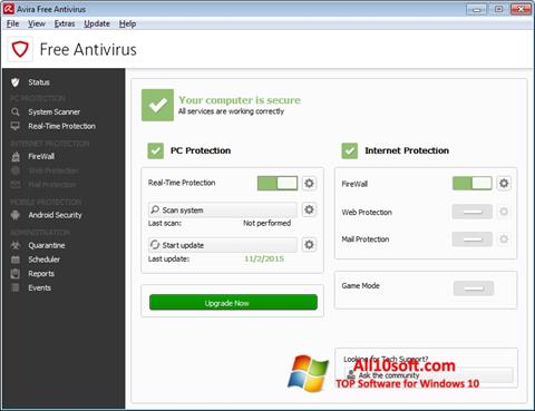 Posnetek zaslona Avira Free Antivirus Windows 10
