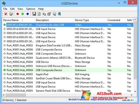 Posnetek zaslona USBDeview Windows 10