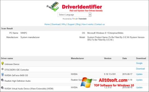 Posnetek zaslona Driver Identifier Windows 10