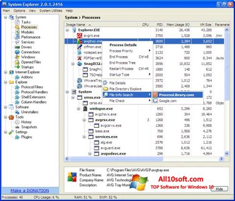 Posnetek zaslona System Explorer Windows 10
