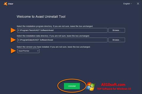 Posnetek zaslona Avast Uninstall Utility Windows 10