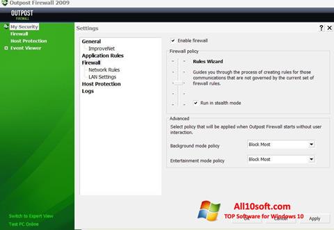 Posnetek zaslona Outpost Firewall Free Windows 10