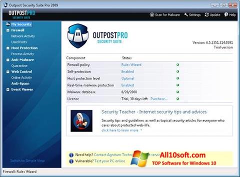 Posnetek zaslona Outpost Security Suite PRO Windows 10