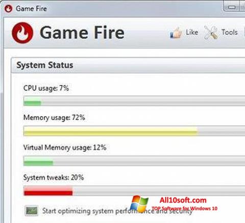 Posnetek zaslona Game Fire Windows 10