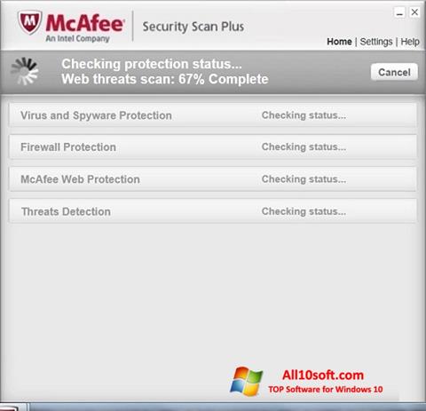 Posnetek zaslona McAfee Security Scan Plus Windows 10