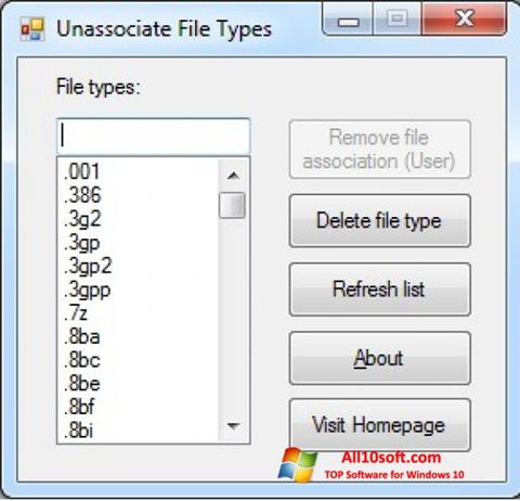 Posnetek zaslona Unassociate File Types Windows 10