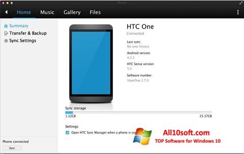 Posnetek zaslona HTC Sync Windows 10