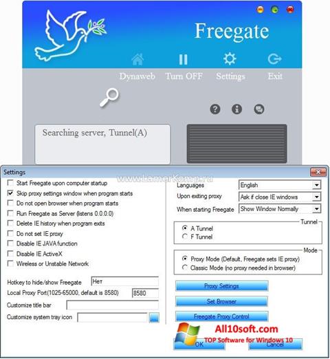 Posnetek zaslona Freegate Windows 10