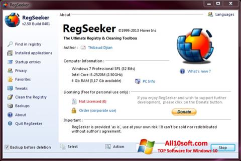 Posnetek zaslona RegSeeker Windows 10