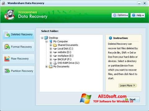 Posnetek zaslona Wondershare Data Recovery Windows 10