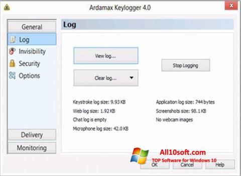 Posnetek zaslona Ardamax Keylogger Windows 10