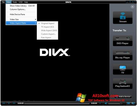 Posnetek zaslona DivX Player Windows 10