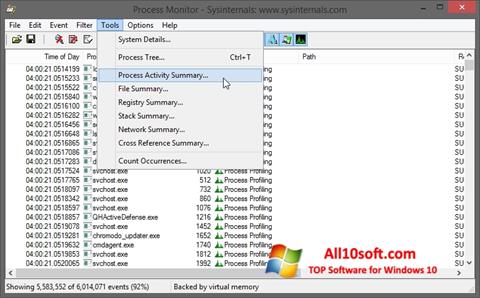 Posnetek zaslona Process Monitor Windows 10
