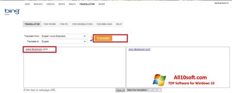 Posnetek zaslona Bing Translator Windows 10