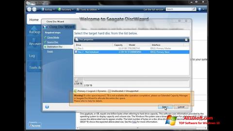 Posnetek zaslona Seagate DiscWizard Windows 10