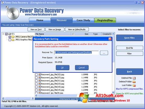 Posnetek zaslona Power Data Recovery Windows 10