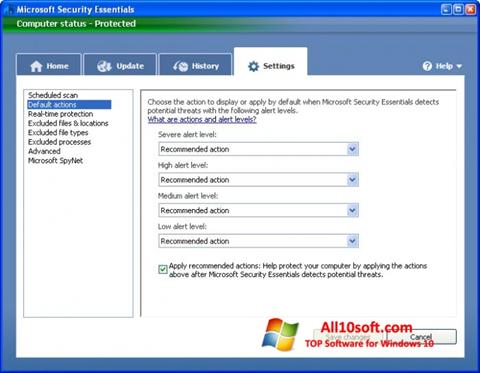 Posnetek zaslona Microsoft Security Essentials Windows 10