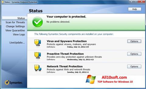Posnetek zaslona Symantec Endpoint Protection Windows 10