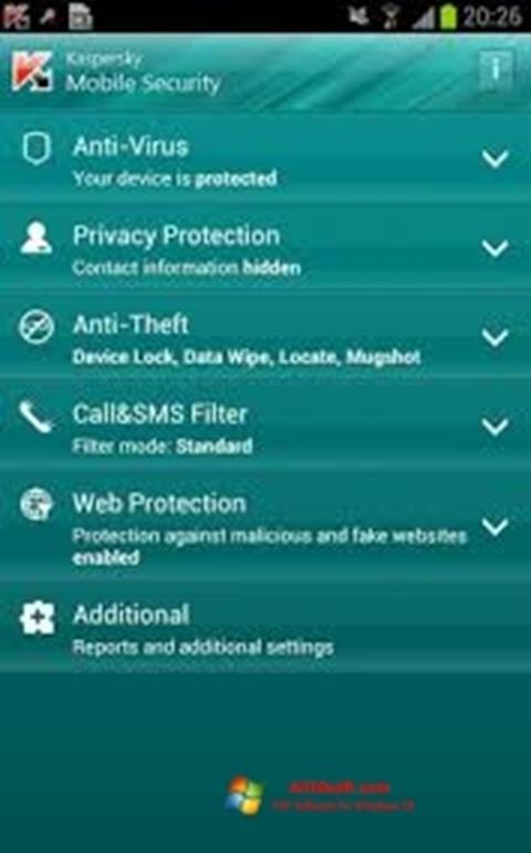 Posnetek zaslona Kaspersky Mobile Security Windows 10