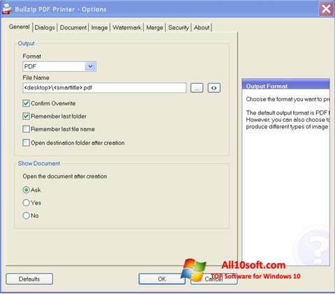 Posnetek zaslona BullZip PDF Printer Windows 10