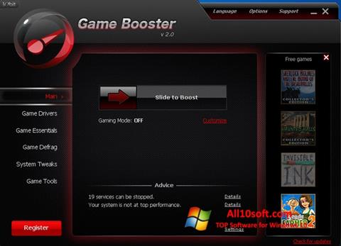 Posnetek zaslona Game Booster Windows 10