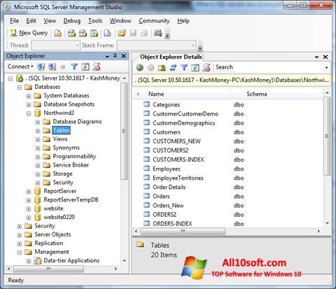 Posnetek zaslona Microsoft SQL Server Windows 10